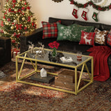 Glass Coffee Table, Gold Coffee Tables, Gold Glass Coffee Table,1 Layer Center Table, Modern, 39.4 x 19.7 x ...