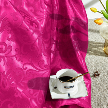 Hot Pink Jacquard Satin Fabric by The Yard, 60" Wide, 1 Yard