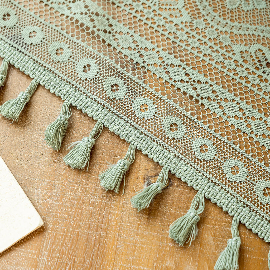 Sage Green Boho Lace Curtains with Tassel 90 Inch Length 2 Panels Vintage Floral Bohemian Crochet Geometry Striped