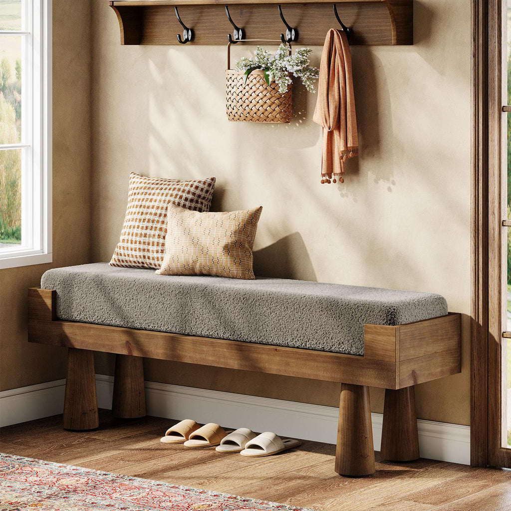 Upholstered Entryway Bench, Shoe Bench with Solid Wood Legs