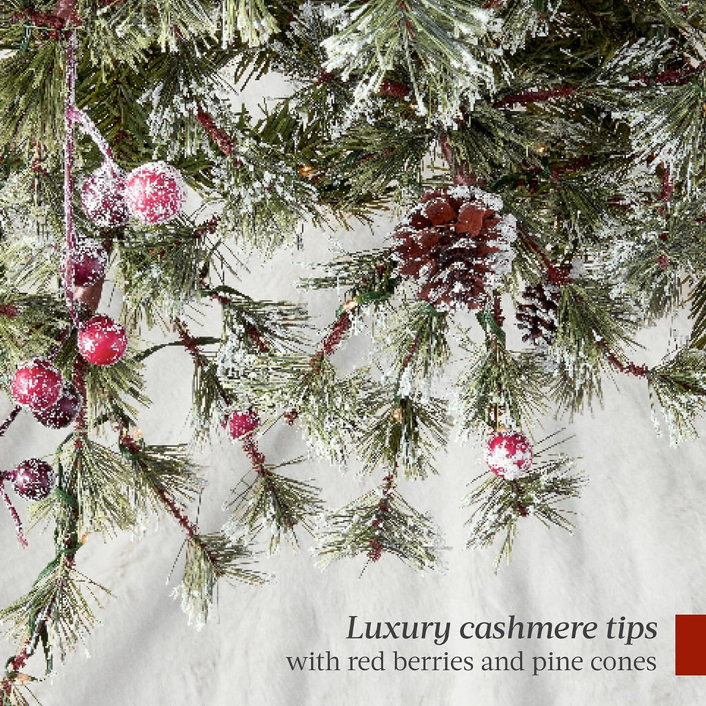 Pre-Lit Cashmere Christmas Tree, Premium Semi-Flocked Artificial Holiday Decor w/Cordless Connection, 2-in-1