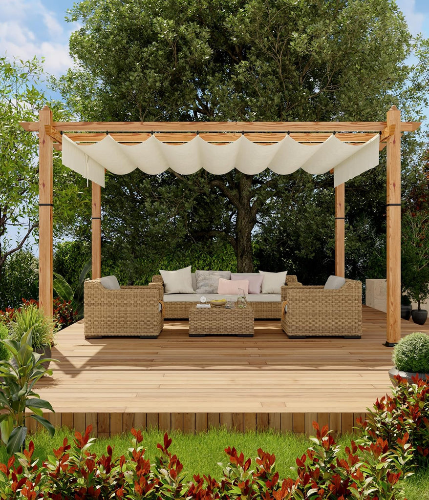 10 x 13 ft Wood-Grain Aluminum Pergola Outdoor Pergola with  - Image 2