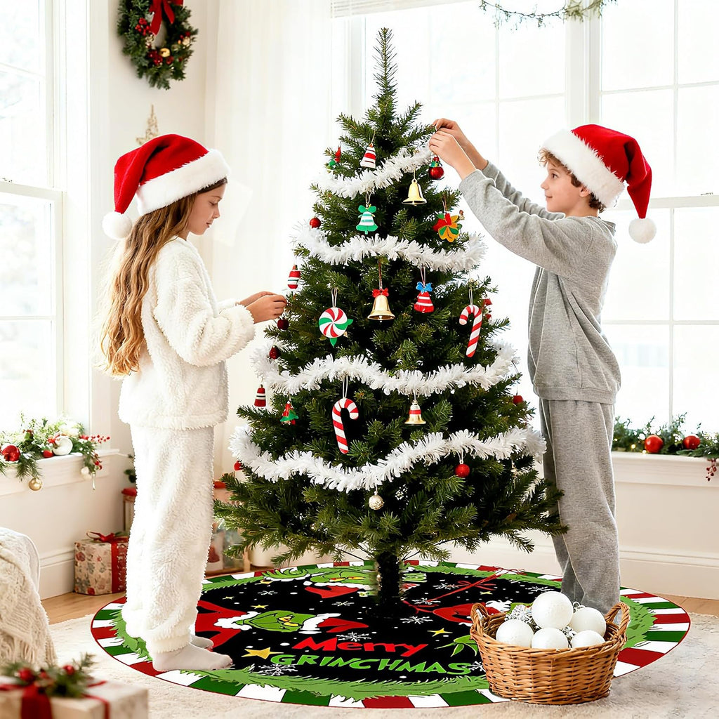 Christmas Tree Skirt, 60′′ Red and Green Funny Tree Skirt Christmas Decoration, Green Monster Tree Skirt, Christmas