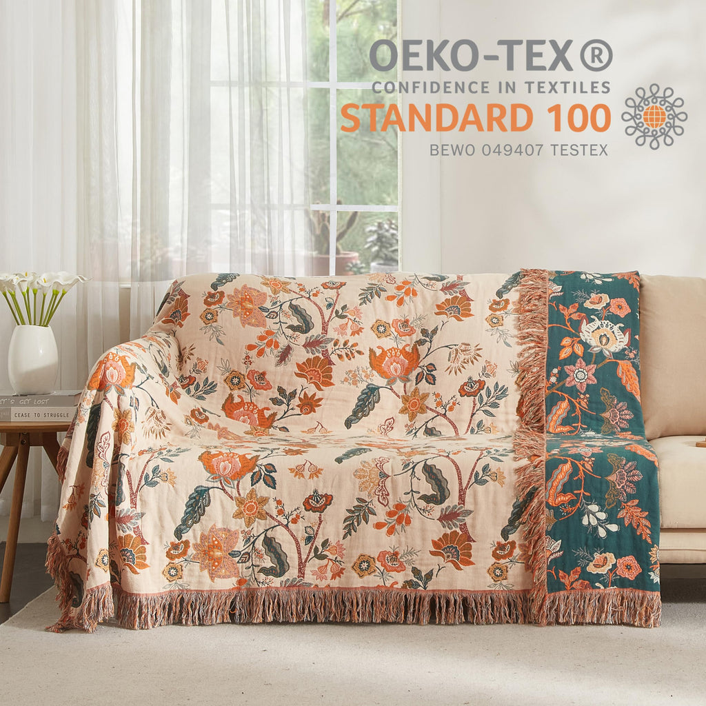Boho Throw Blanket for Bed 60"x80", 100% Cotton Blanket for Couch Sofa