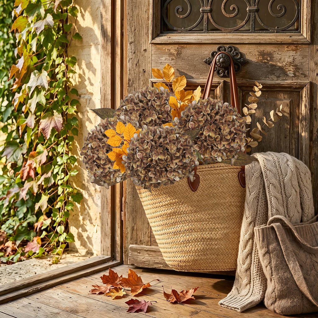 3PCS Fall Brown Large Silk Hydrangeas Artificial Flowers with Stem