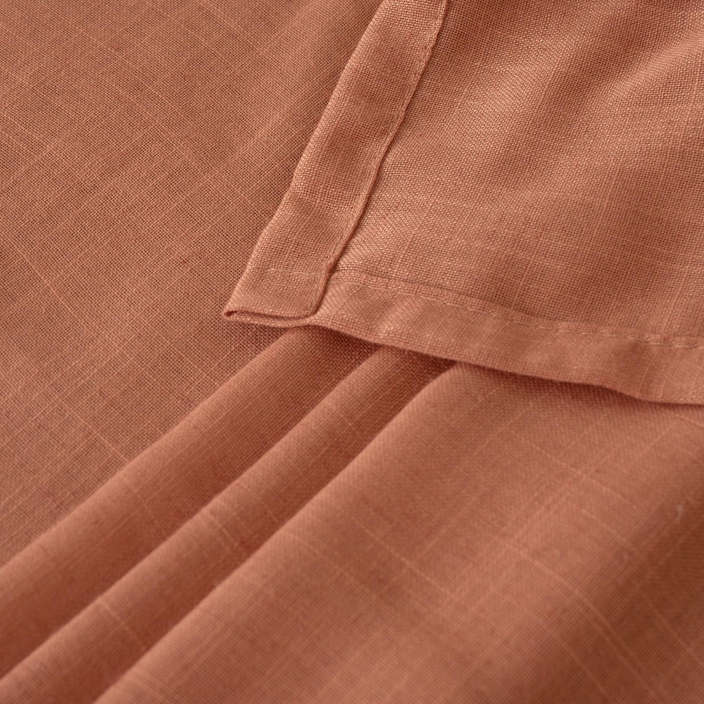 Terracotta Linen Curtains 54 Inch Length for Short Living Room, Semi Sheer Burnt Orange Drapes Boho Rustic Decor with