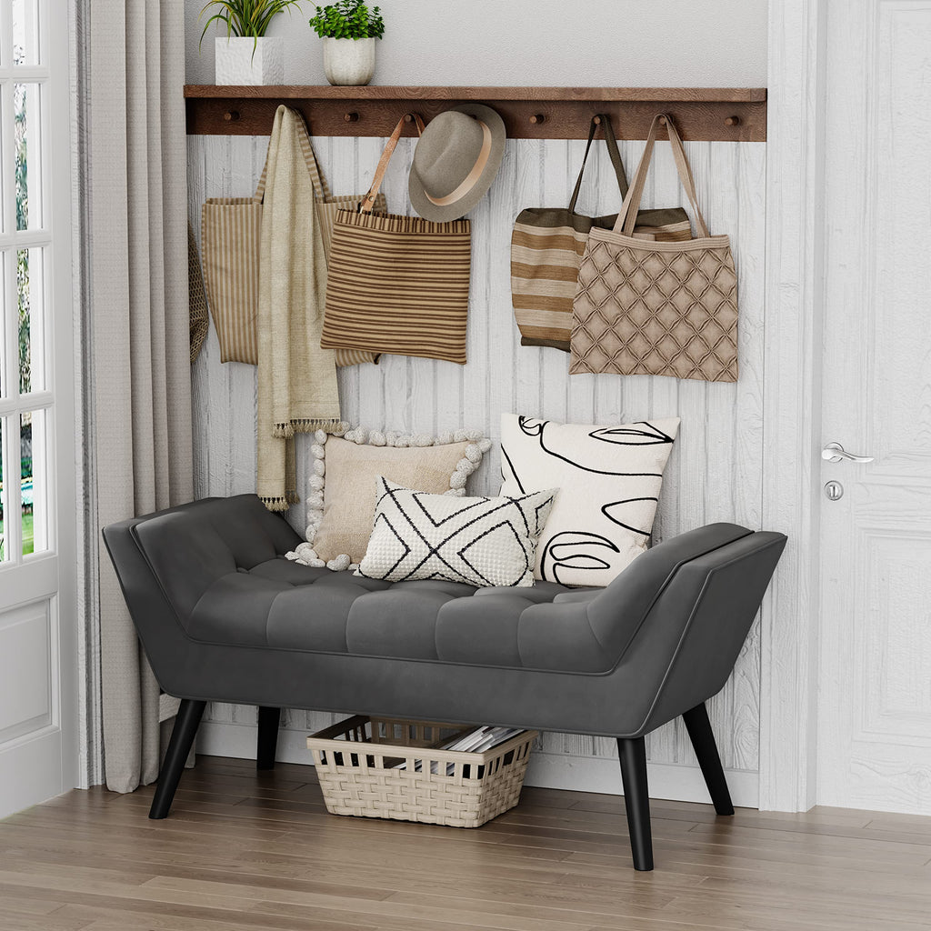 Bed Bench Upholstered Tufted Footstool Entryway Ottoman Bench Two Seaters (Dark Gray)