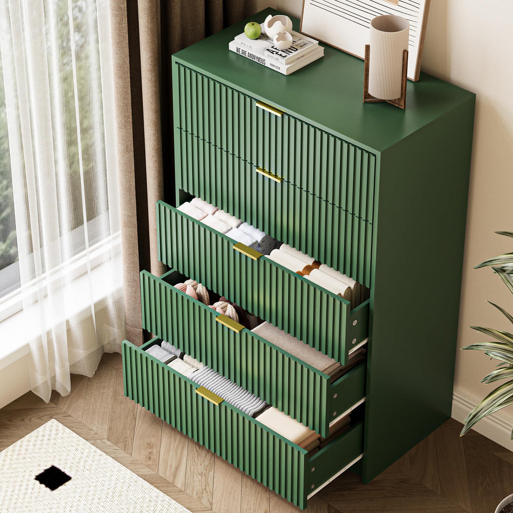 47" Tall Fluted 5-Drawer Dresser, Green