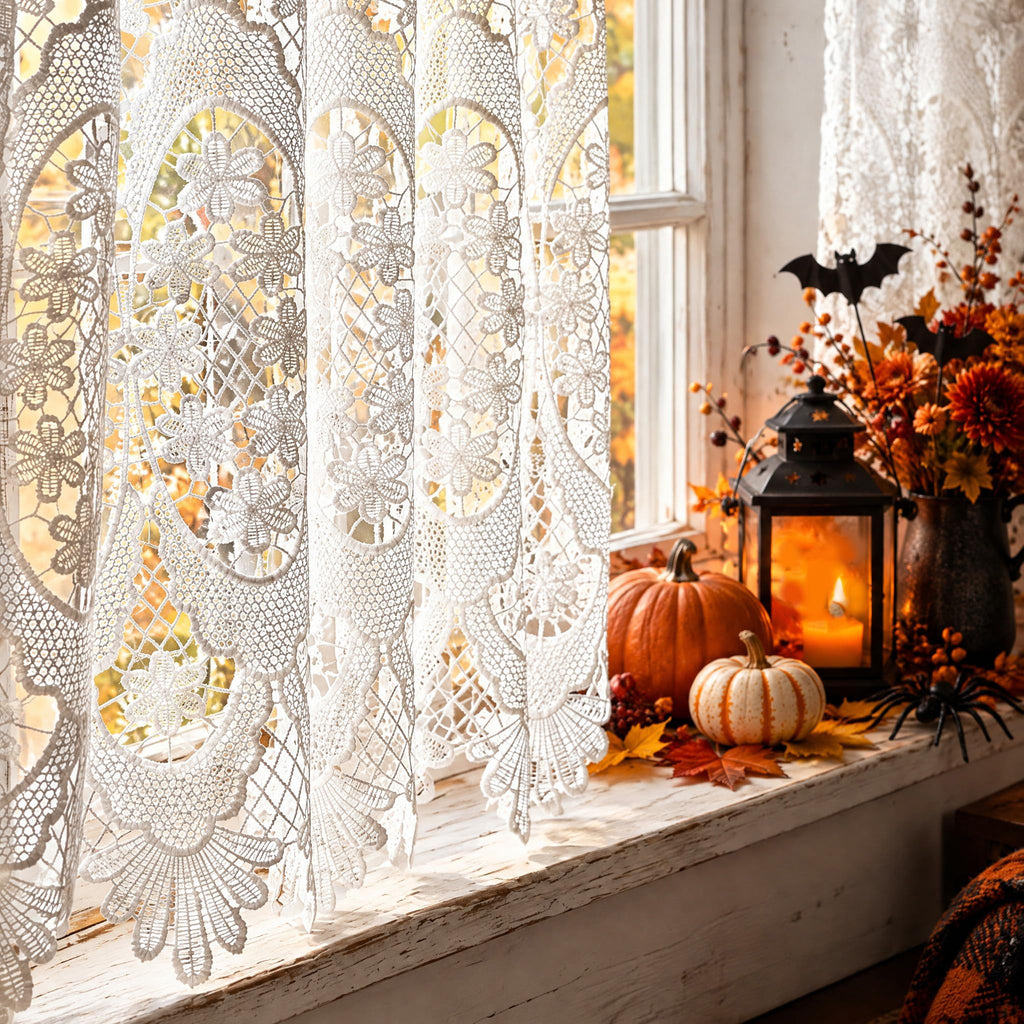 Homey Sheer Embroidered Flowers Vine Valance Window Treatment
