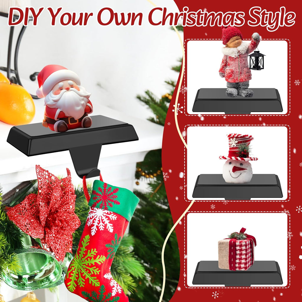 4 Pcs Christmas Black Stocking Holders, Heavy Duty Mantle Hangers with Non-Slip Pad, Weighted Stocking Hooks