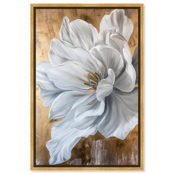 Bloom White Petals Framed Floral Fine 1 Piece Canvas Wall Art, 21.5" x 31.5", Gold Frame