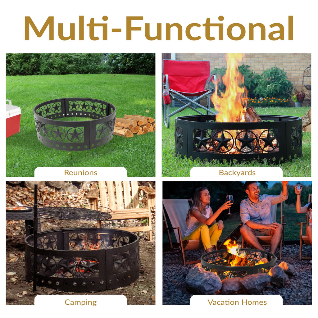 4-Star Decorative Outdoor Large Round Metal Fire Pit Ring, 36"