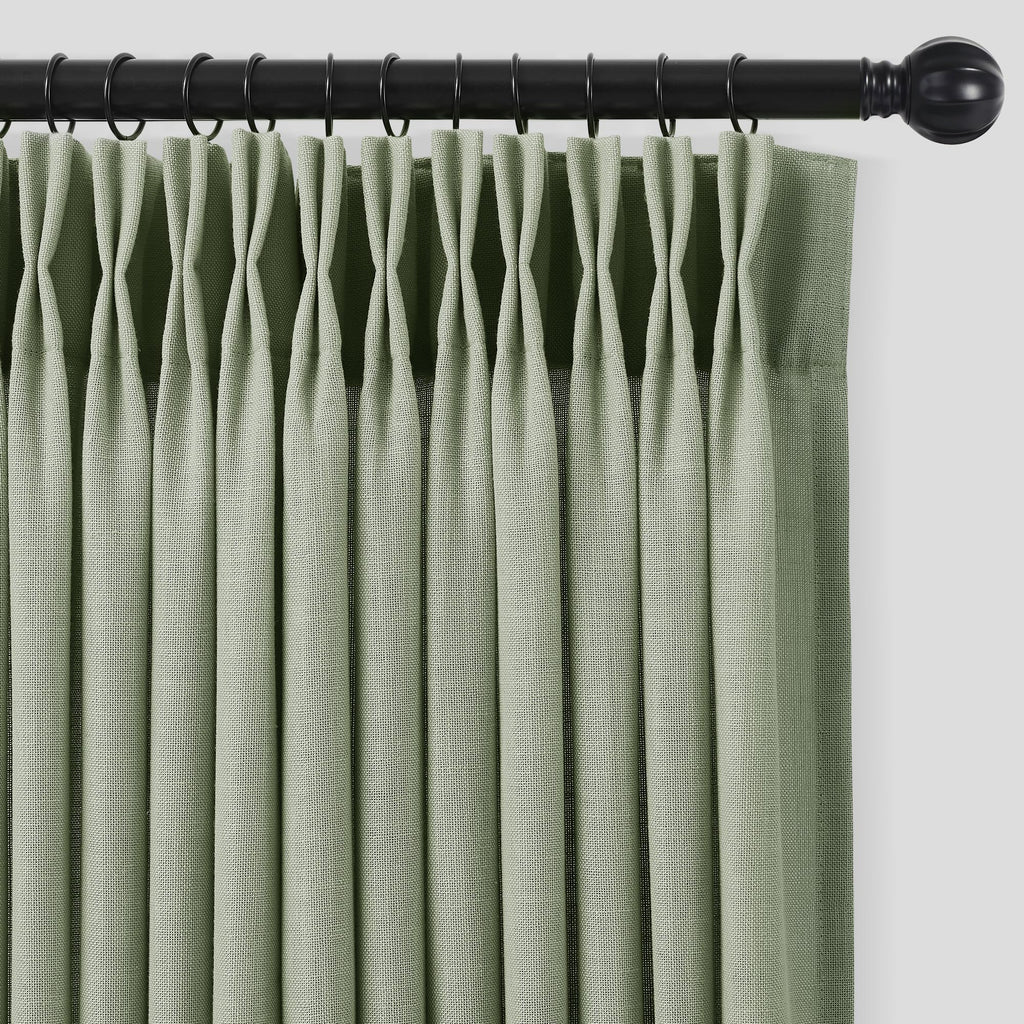 Pinch Pleated Linen Curtains 96 Inches Long 2 Panels Bedroom Light Filtering Semi Sheer Sage Green Drapes Back Tab