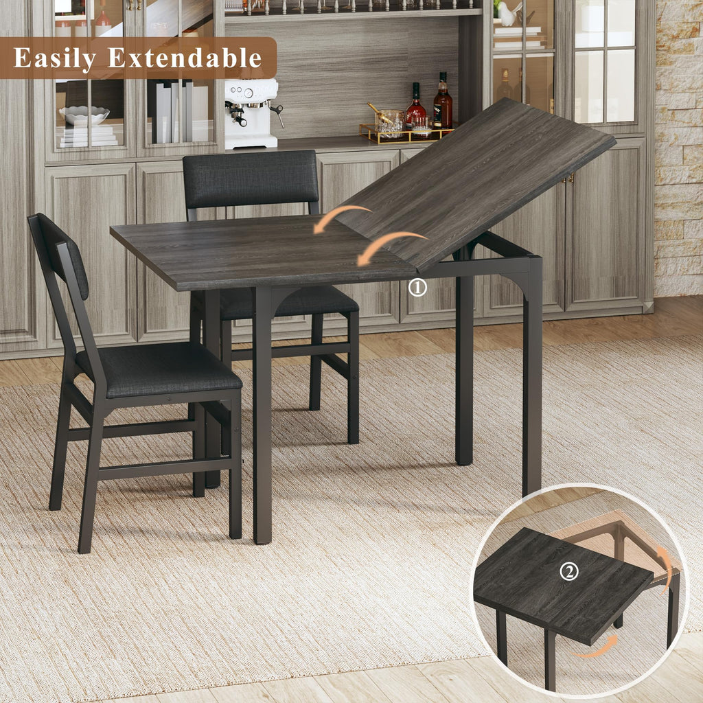 Dining Table Set for 4, Extendable Kitchen Table Cushion Chairs Set of 4, Rectangle Dining Table with Metal Frame &