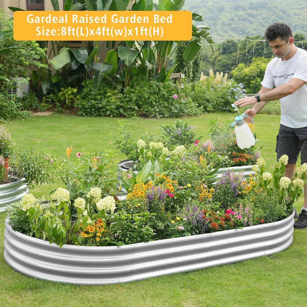 8x4x1ft Galvanized Raised Garden Bed Kit - Metal Planter Boxes for Vegetables/Herbs/Flowers, Heavy-Duty Steel Outdoor