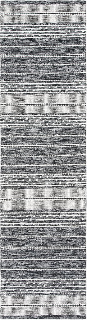 Striped Kilim Collection Runner Rug, Black & Ivory, Handmade Flat Weave Cotton, Ideal for High Traffic