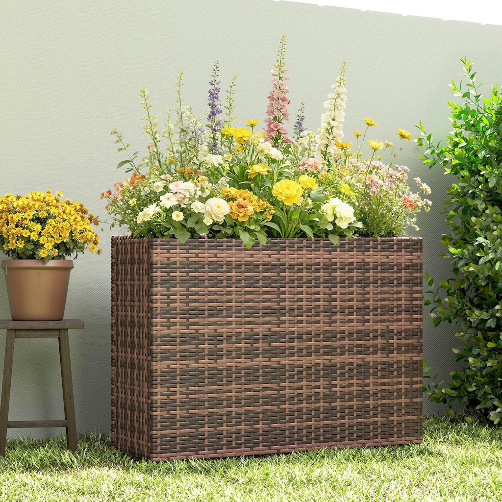 Tall Rectangular Planter with Removable Liner PE Wicker Brown