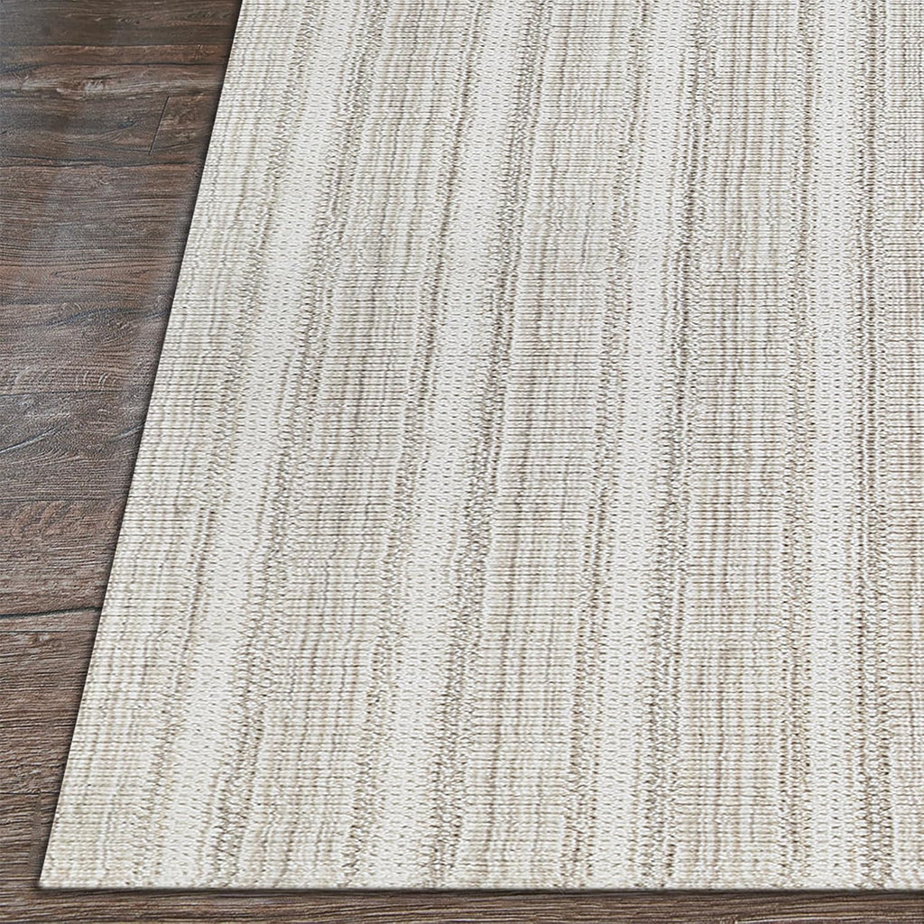 Aspen Textured Stripes Handmade Wool Area Rug, Light Beige