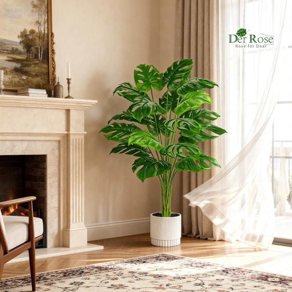 44" Artificial Plants Indoor, Monstera Floor Plant in White Pot