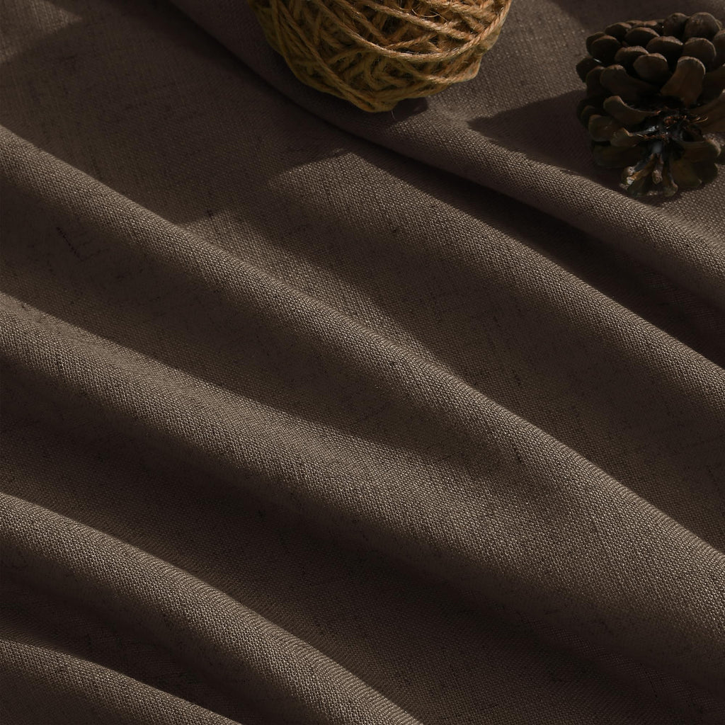 Chocolate Linen Curtains 90 Inch Long 2 Panels Set Living Room, Soft Linen Textured Window Drapes Semi Sheer Light