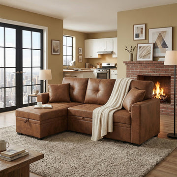 71" L Shaped Sofa with Pull Out Sofa Bed, Sectional Sleeper Sofa with Reversible Chaise, 3 Seater Modular Sectional