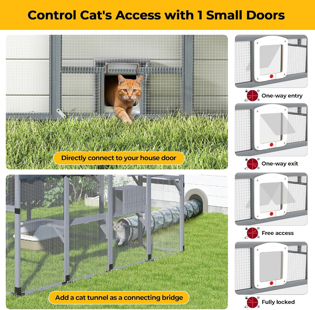 110" Catio Outdoor Cat Enclosure with Full Waterproof Roof