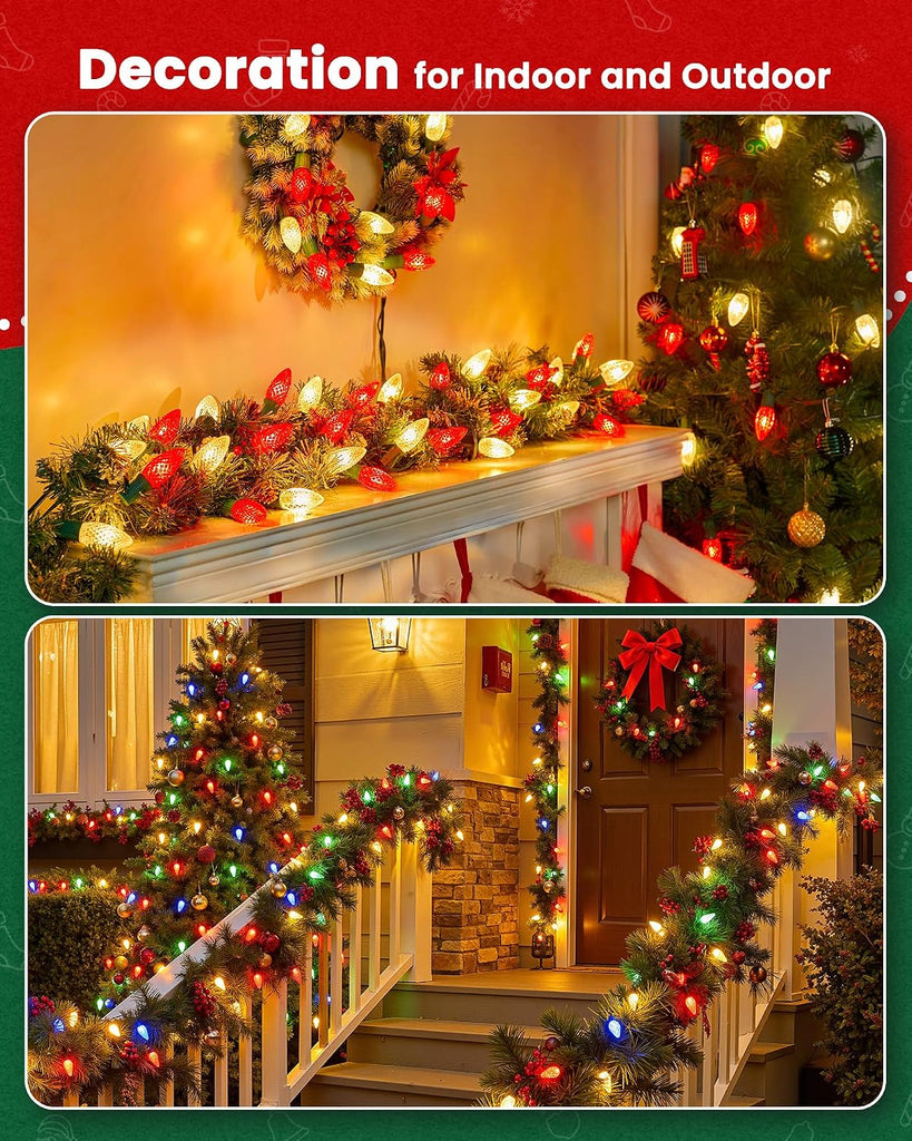 C9 Light Strand, 25FT Green Cord Indoor/Outdoor String Lights