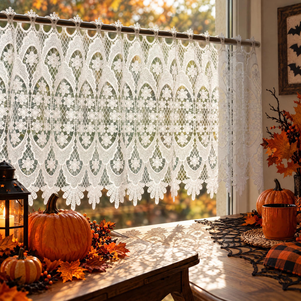 Homey Sheer Embroidered Flowers Vine Valance Window Treatment