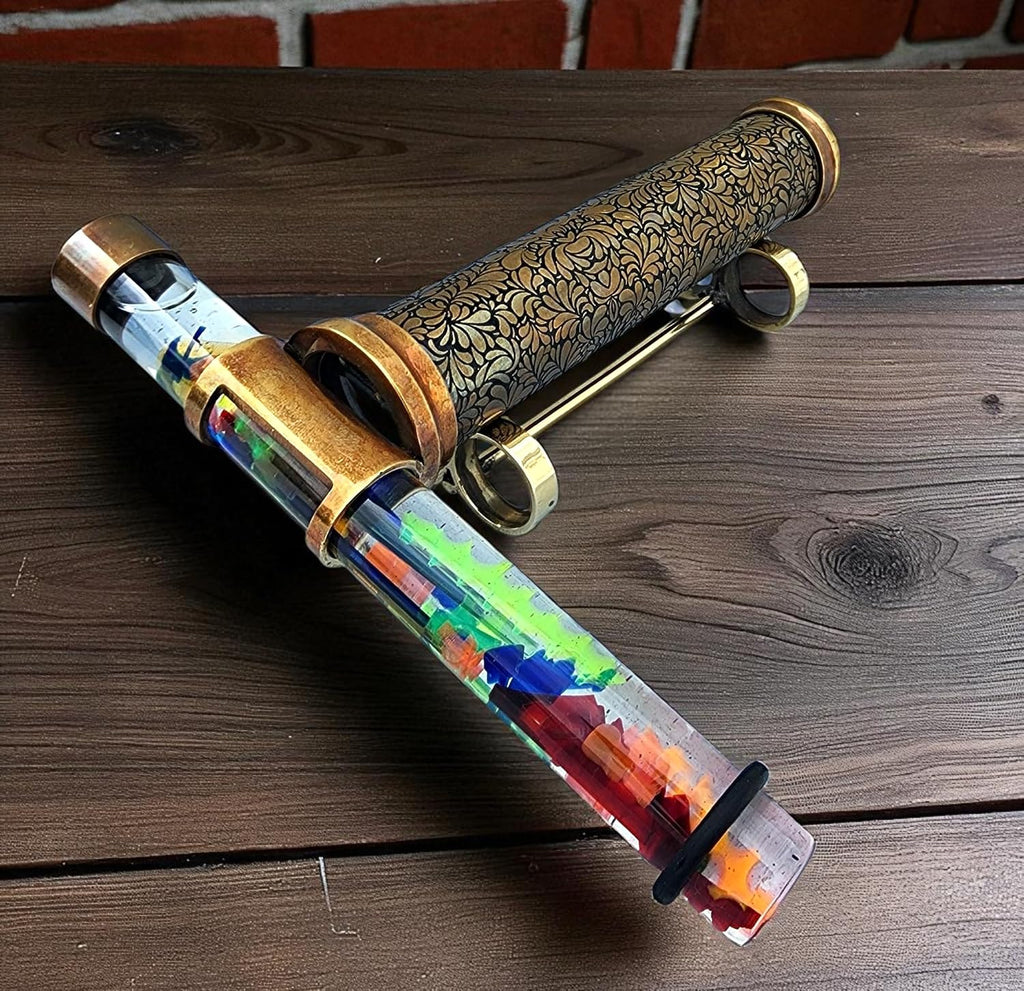 Handcrafted Brass Kaleidoscope with Rotating Colorful Oil Chamber - Vintage Design Optical Instrument for Adults