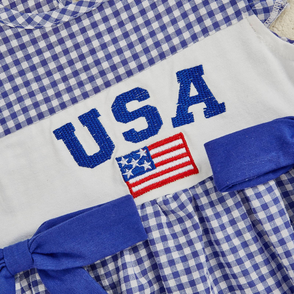 4th Of July Baby Girl Outfits Infant Bow Bubble Romper Newborn Usa Flag Top Summer Memorial Day Patriotic Clothes (A