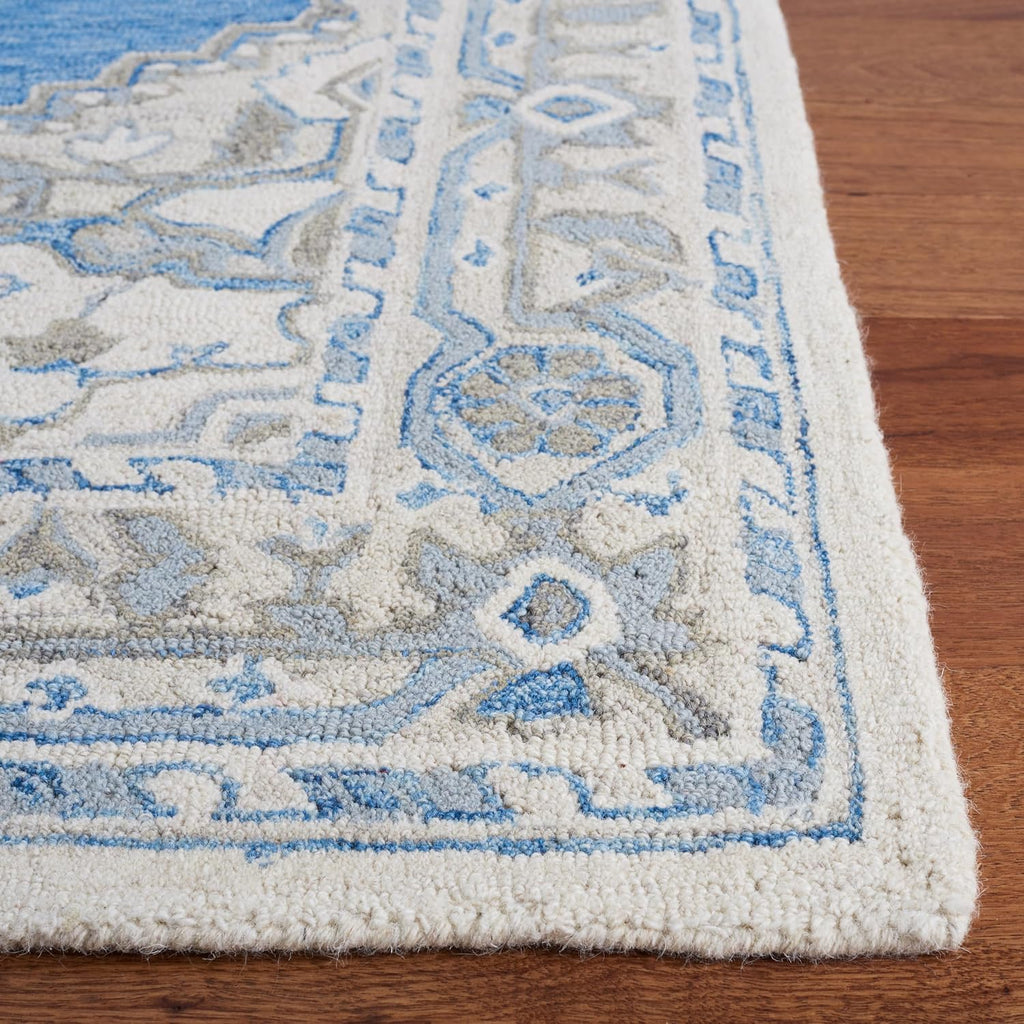Area Rug - Metro Collection - Large - Navy & Ivory, Handmade Wool, Oriental Medallion Design, Ideal, Dining