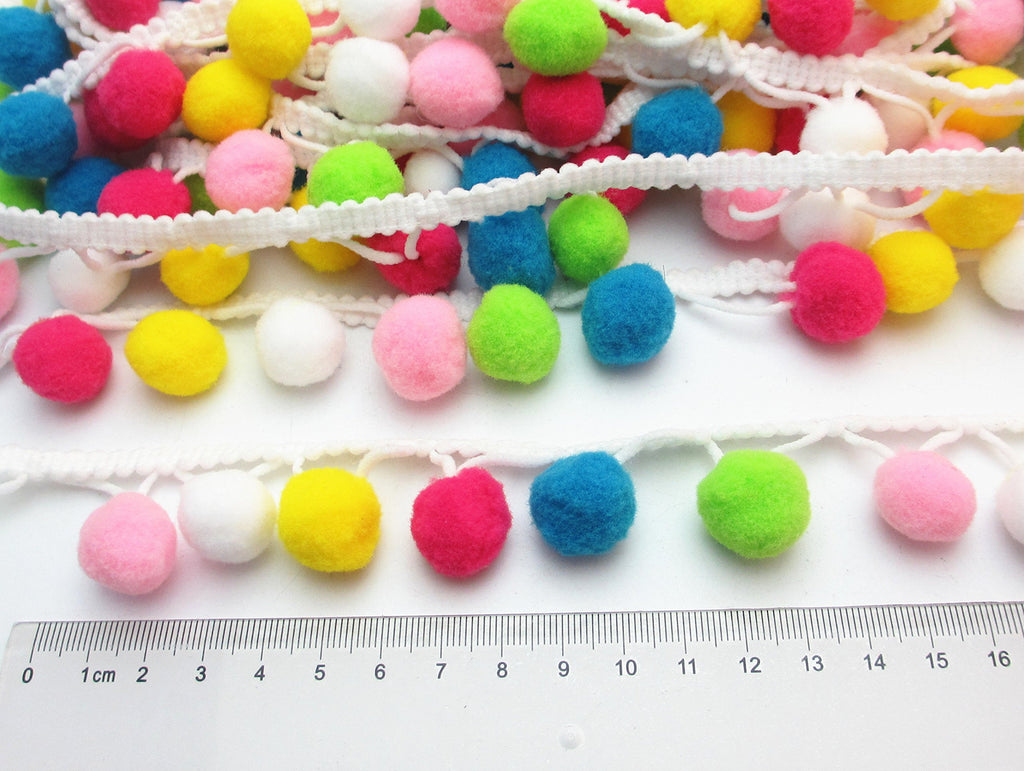 Colorful 15mm Pom Pom Ball Fringe Trim Ribbon for Clothes Sewing Home Party Wedding Decoration Lace Ribbon - 5yards