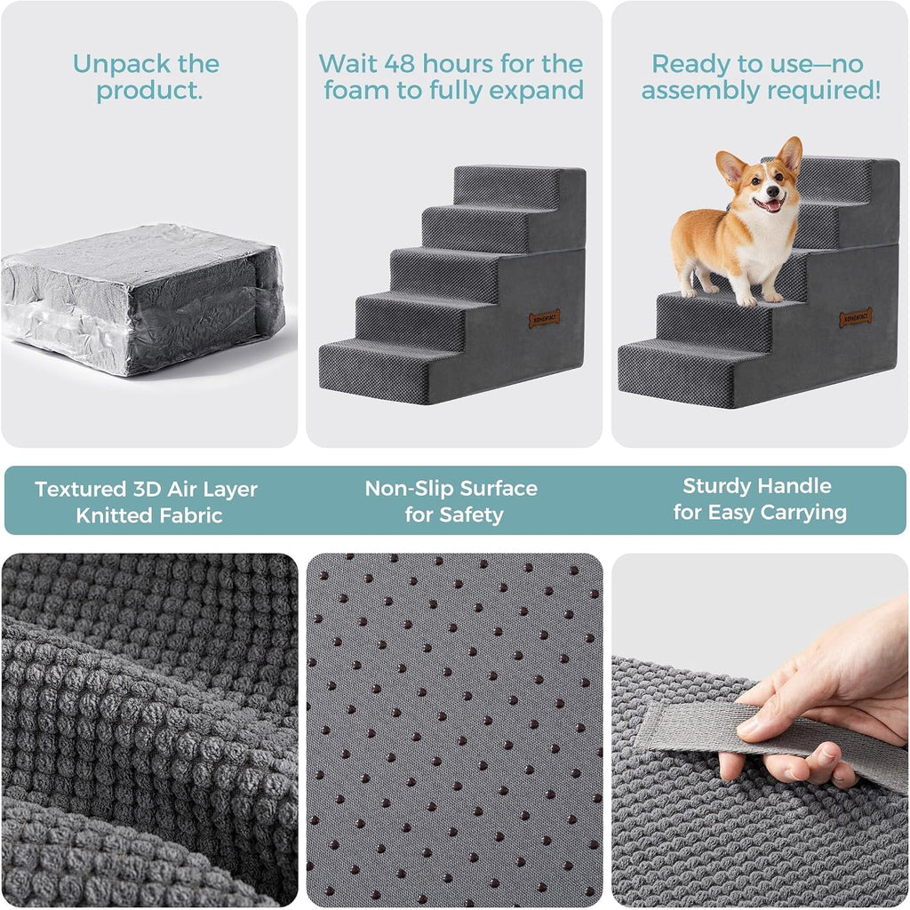 Dog Stairs, Steps and Ramp for High Bed & Sofa, 13-24" H Detachable Pet Stairs for Small Medium Dogs, Sturdy 40D