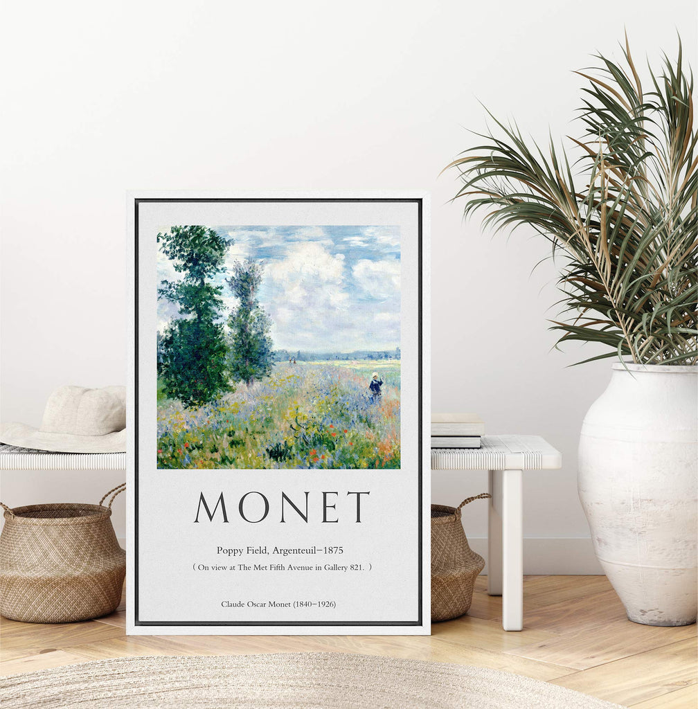 Framed Canvas Print Wall Art Poppy Field, 1875 Master Artist Claude Monet Nature Wilderness Oil Painting
