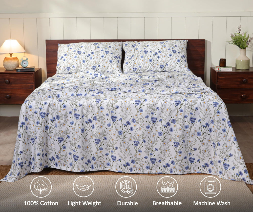 100% Cotton Split King Sheets, Percale Sheet Set, Sweet Pea