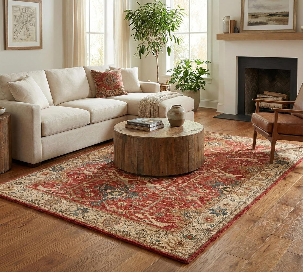 Traditional Handmade Wool Area Rug - Oriental Medallion Floral Pattern, Vintage Classic Bordered - Thick Plush Pile