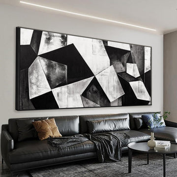 Large Framed Abstract Wall Art Geometric Block 29" X 58"
