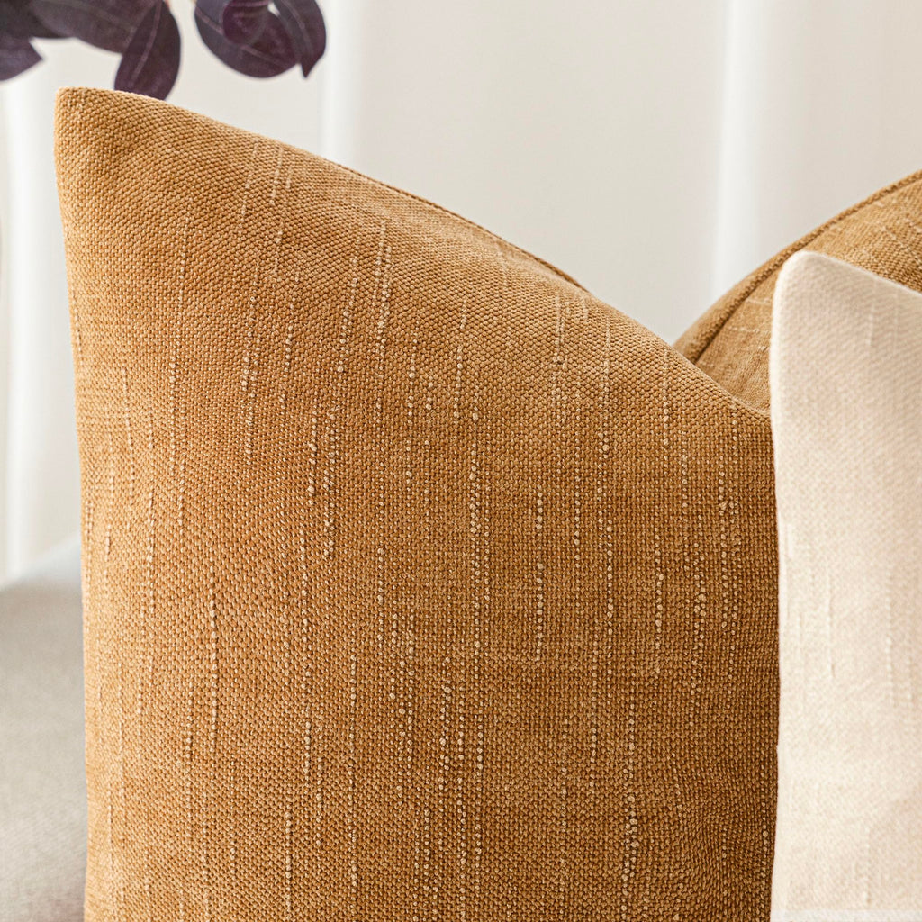 Solid Textured Chenille Throw Pillow Covers 22x22, Golden Brown