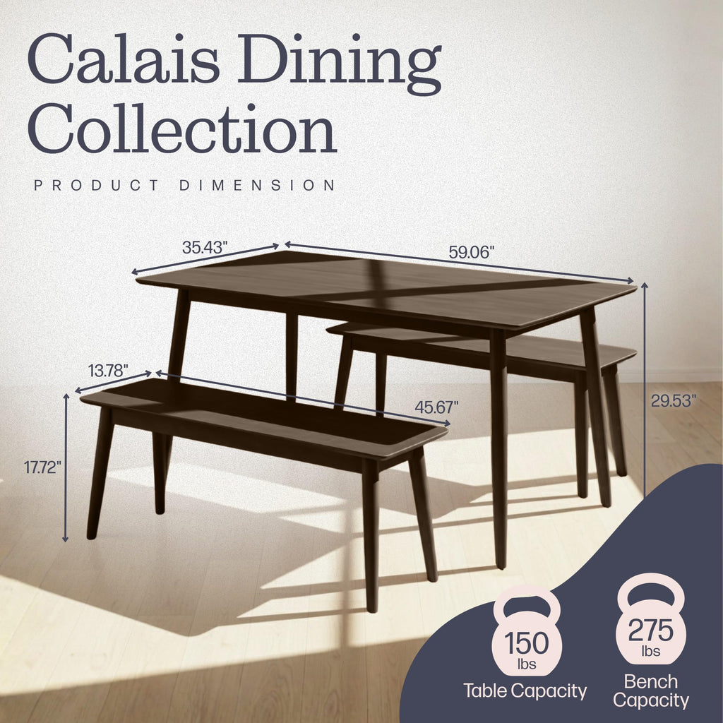 Calais Wooden Dining Table Set for 4 with Benches, Warm Walnut