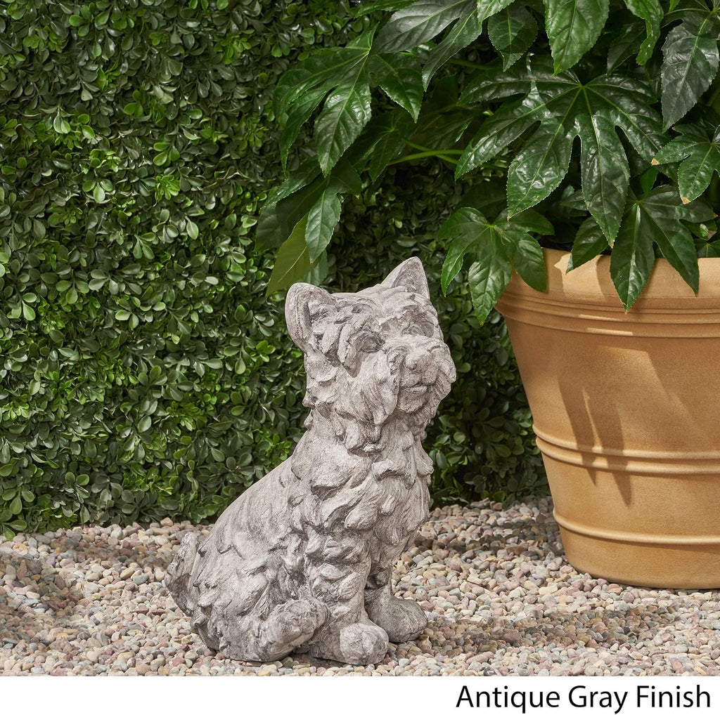 Seth Outdoor Terrier Dog Garden Statue, Antique Gray Finish