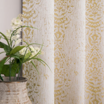 Light Gold Curtains 63 Inch Length 2 Panels Grommet Semi Sheer Pattern Luxurious Art Deco Lattice Curtains Bedroom