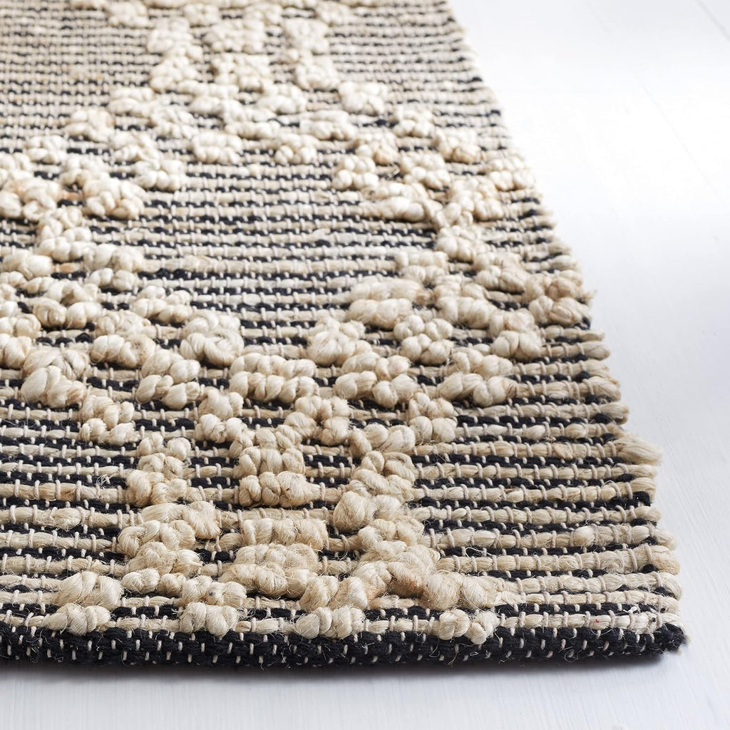 Natural Fiber Collection Area Rug - 6' Square, Blush & Black, Flat Weave Farmhouse Geometric Jute Design, Ideal for