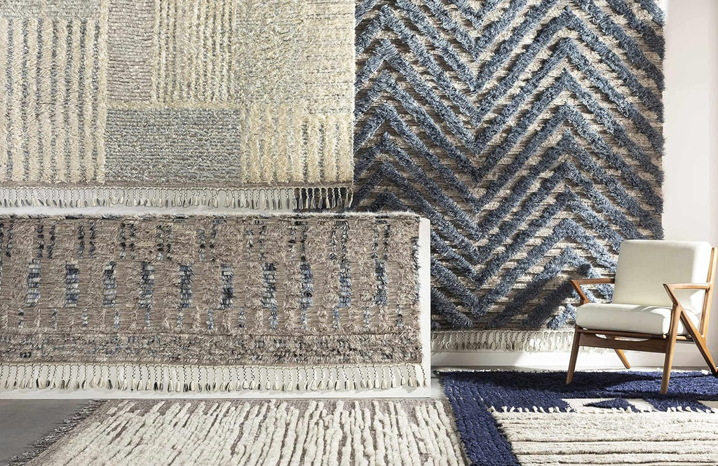 Mahaffey Wool Living Room, Bedroom Area Rug - Striped Abstract Distressed Faded - Bohemian Transitional Modern