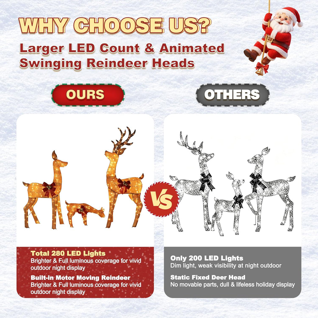 3-Piece Animated Christmas Reindeer Family Set, Lighted Xmas Decor