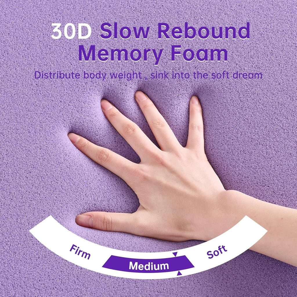 3 Inch 7-Zone Queen Mattress Topper, Egg Crate Memory Foam Mattress Topper Queen Size for Back Pain, Lavender Gel