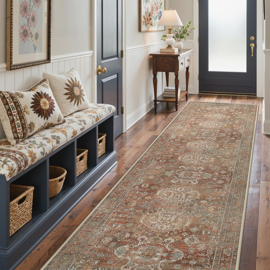 3x12 Hallway Runner Rug, Non Slip Washable, Brick
