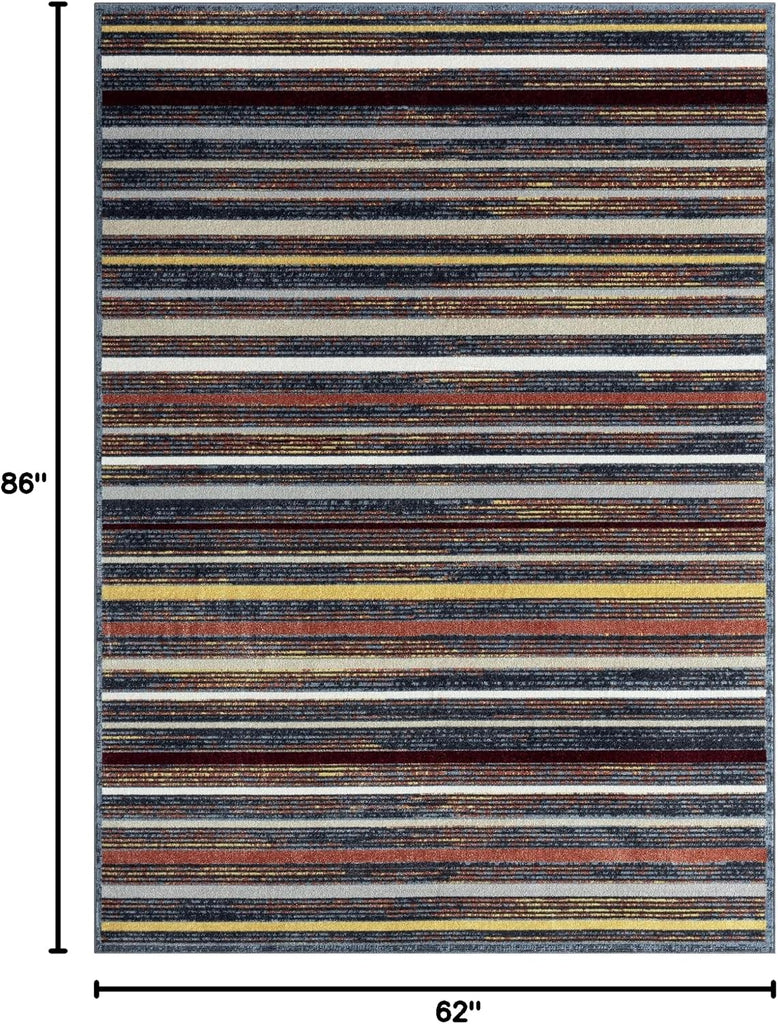 Everwash Treasure Striped Modern Machine Washable Area Rug, Blue/Yellow, 5'2"x7'2"