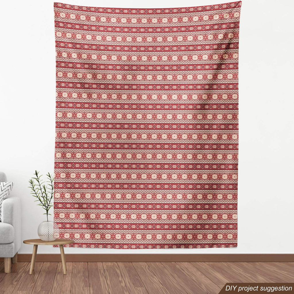 Nordic Fabric by The Yard, Ancestral Classic Scandinavian Geometric Pattern Pixel Look Snowflakes, Decorative Fabric