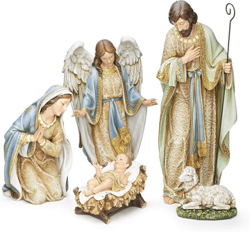 Joseph's Studio, 5-Pc 21.75" H Gold Adorned Holy Family with Angel and Lamb Nativity Set, Religious Christmas Decor