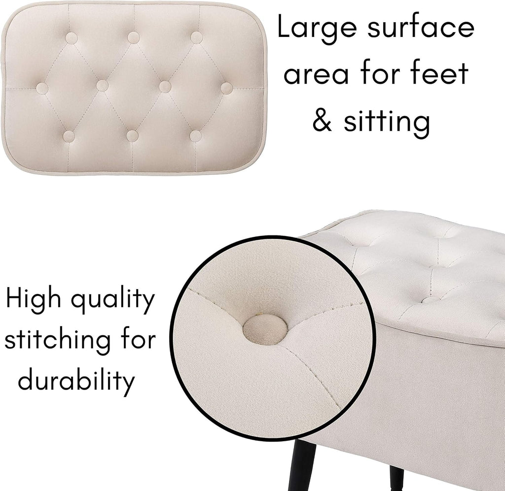 Tufted Curve Ottoman Velvet Foot Stool - Modern Upholstered Padded Footrest - Small Cushioned Accent Chair for Couch